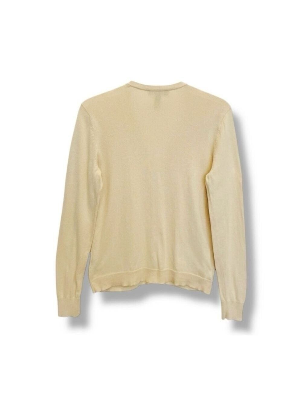 Lauren Ralph Lauren Beige Cotton V-Neck Logo Cardigan Sweater Women’s Size Small - Picture 2 of 15
